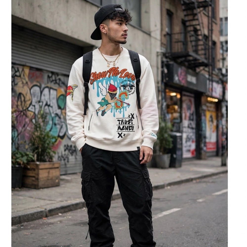 CivilizeD Show No Love Trust Money Graphic Print Crewneck‎ Sweatshirt Medium